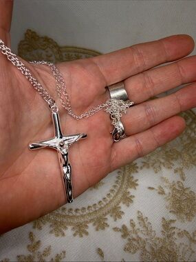 925 Sterling Silver 2.25” Crucifix Cross 22” Chain Necklace Unisex Meaningful